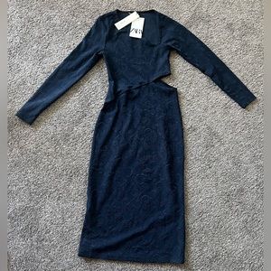 Zara Cut Out Jacquard Midi Dress size S
